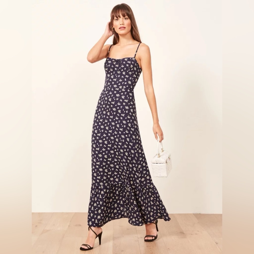 Reformation Navy Floral Prairie Maxi Dress in Nevada
